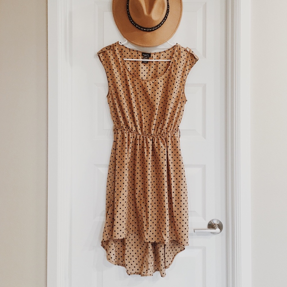 Rue21 Tan & Black Polka Dotted Dress